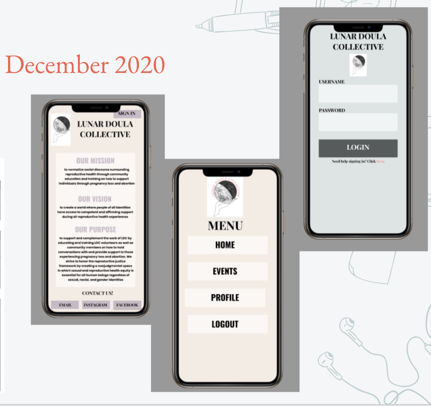 Image showing the mobile designs for the lunar doula collective website created in December 2020